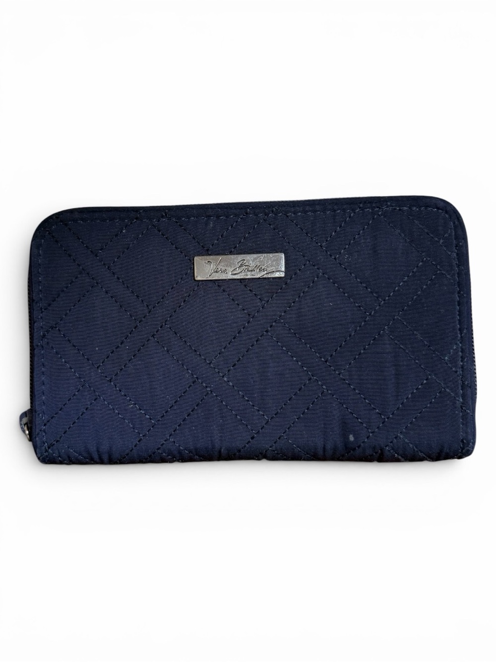 Vera Bradley Navy Quilted Zip-Around Wallet with Logo Plaque